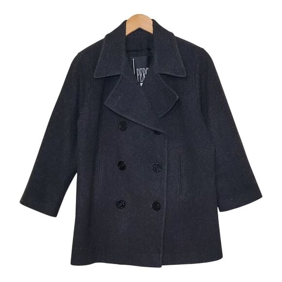 J PERCY Other - J. Percy Vintage Merino Wool Black Pea Coat Size 8 Women's Collared Button Up